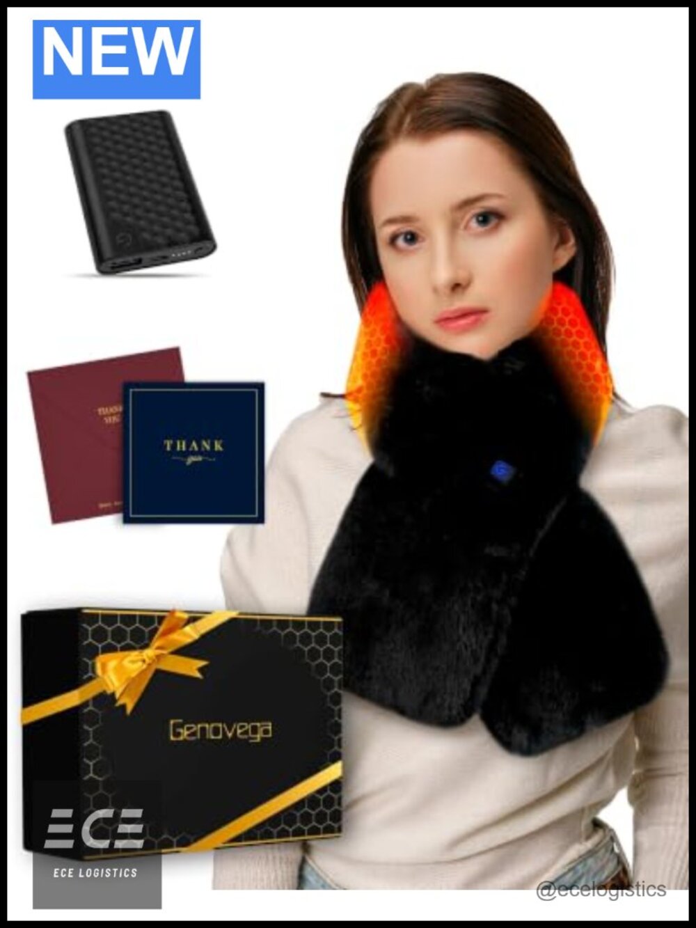 Heated Faux Fur Scarf Shawl Rechargeable Neck Warmer Winter Gift